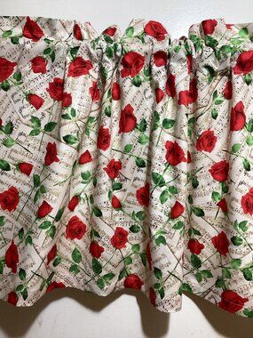 HANDMADE ROSE N MUSICAL NOTES,COTTON VALANCE, 42 X 15 INCHES